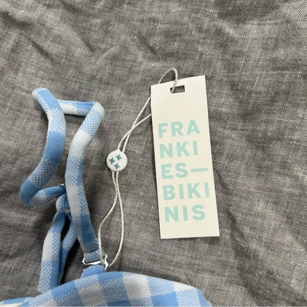 Frankie's Bikinis Enzo Gingham Bikini Top Bluebell XS Swim Beach Pool Vacation